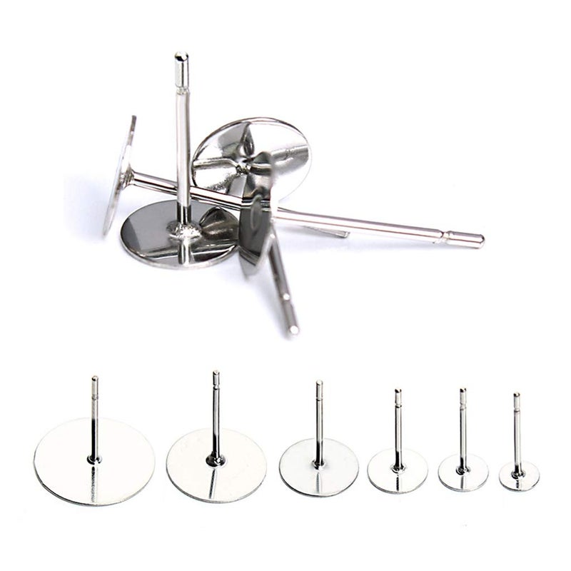 Newless 100 Pieces Stainless Steel Earrings Posts Flat Pad,100 Pieces Butterfly Earring Backs,100 Pieces Bullet Earring Backs,Total 300 Pieces (8mm) - Image 4